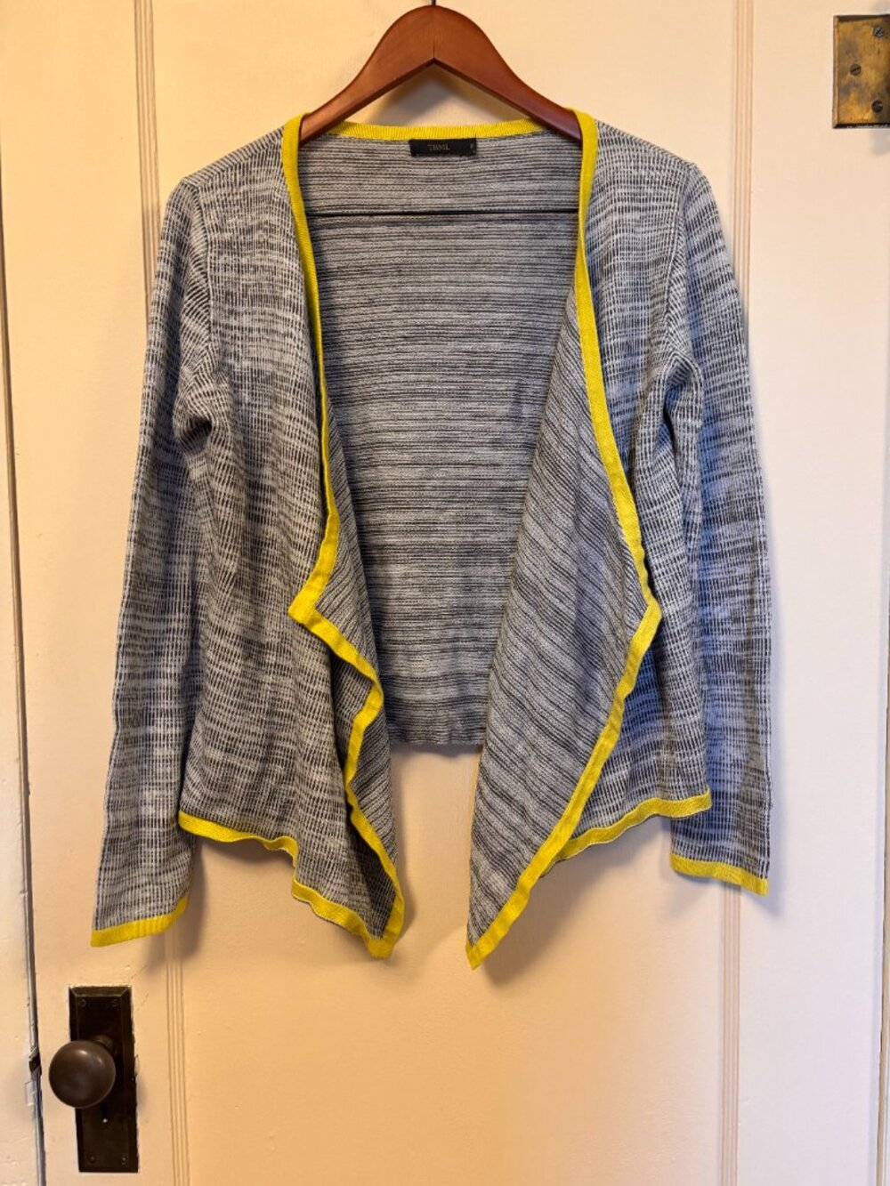 THML Open Waterfall Sweater Cotton Blend Grey Marl with Neon Yellow Trim -M-